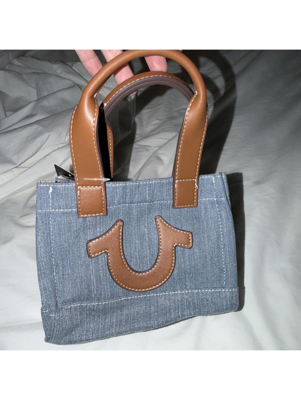 NEW True Religion TR Mini Denim Tote Bag Purse Crossbody Light Denim Chambray